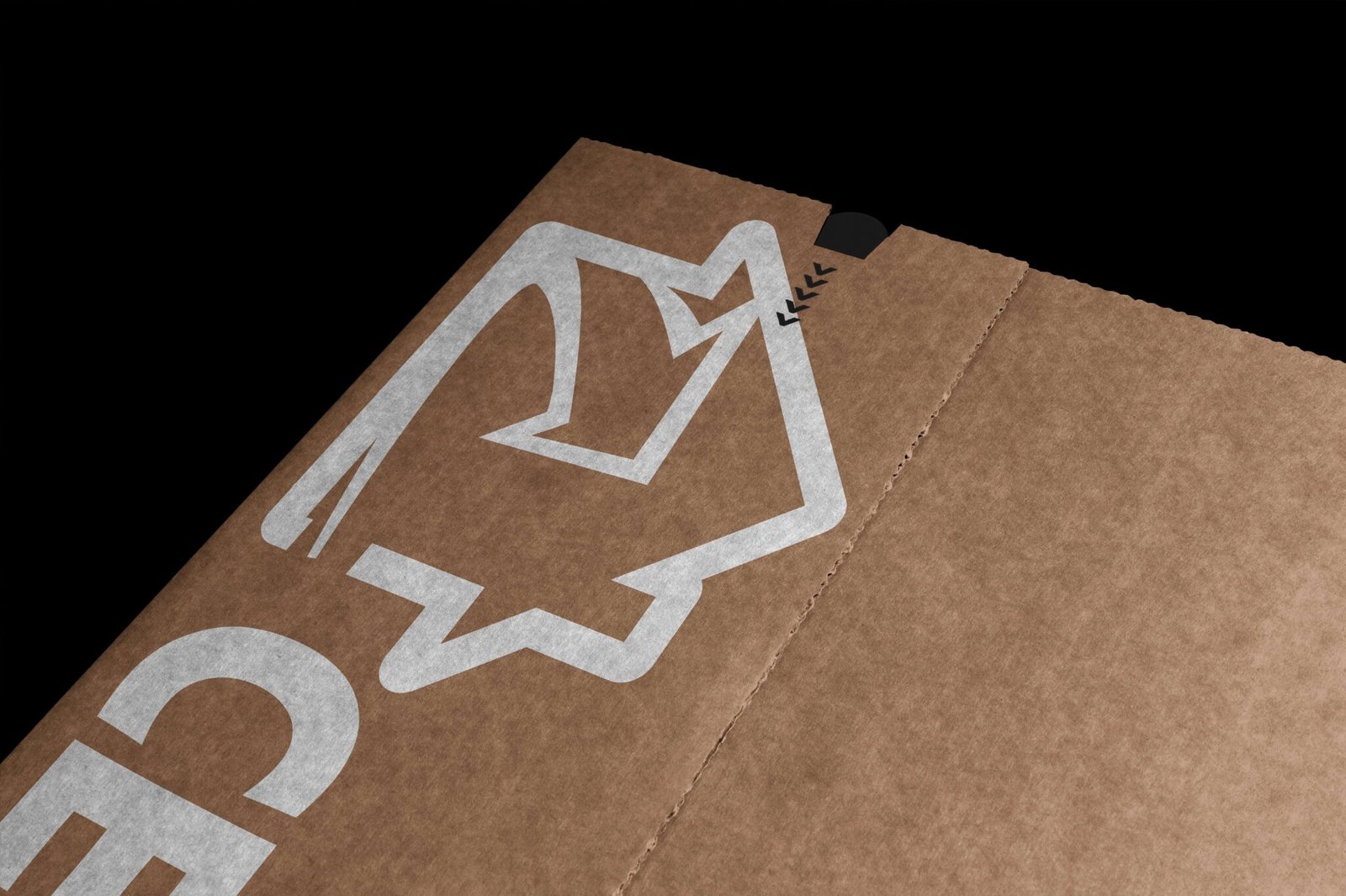 Brown cardboard moving box with CELIKU UMZUG white house logo and black arrow indicator for opening.